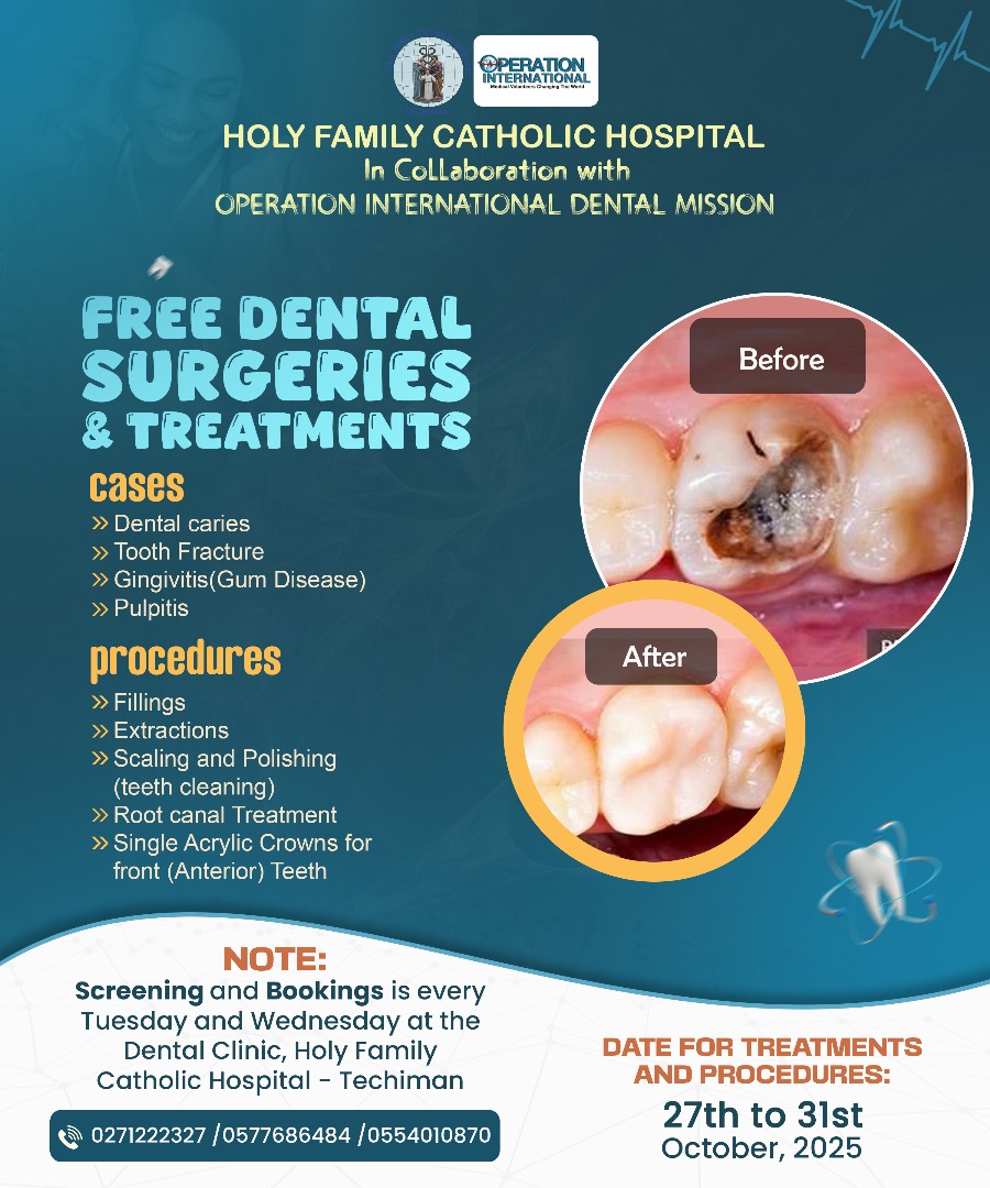 <p>Free dental surgeries and Treatment</p>