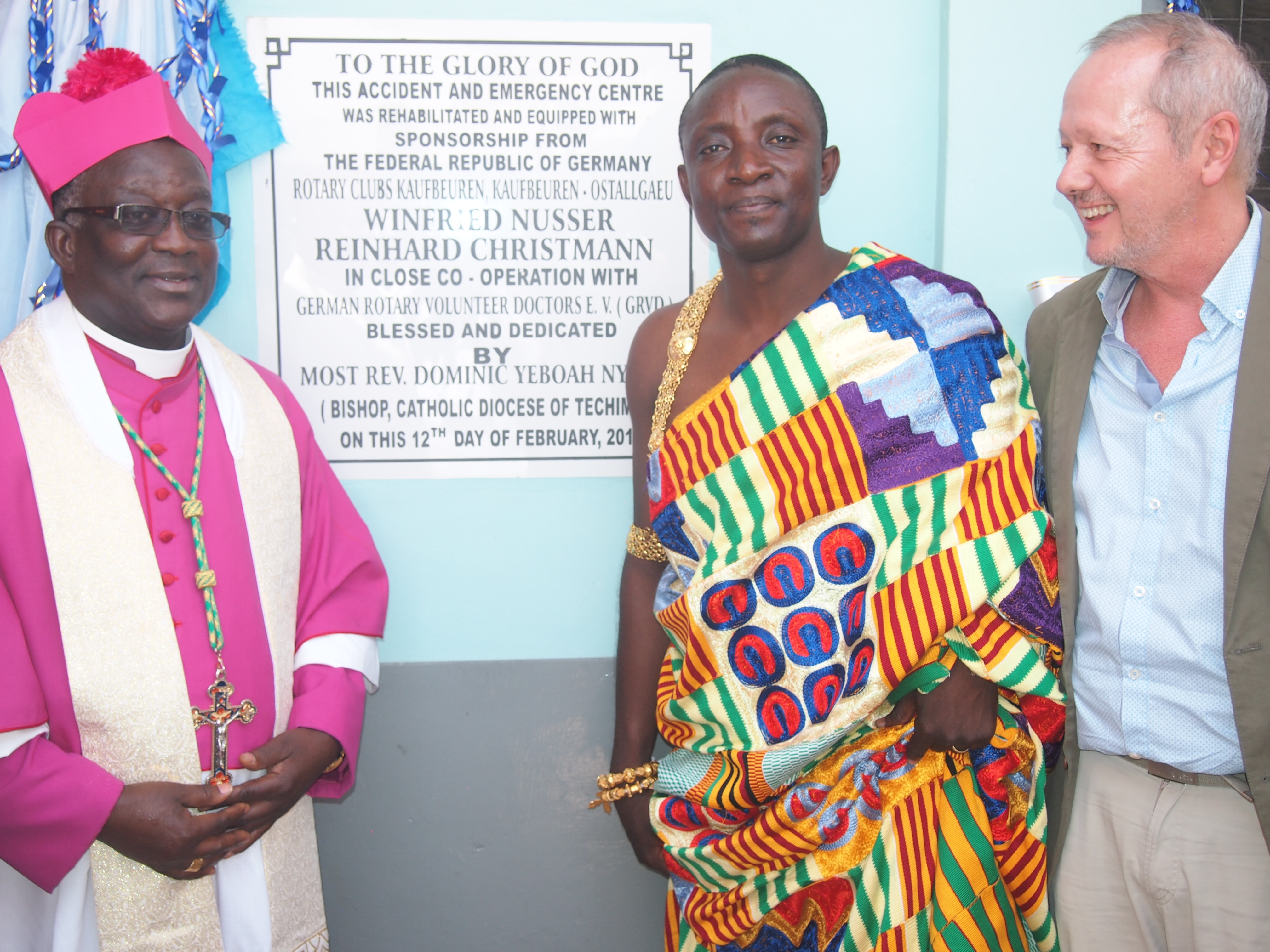 <p>Bishop of Techiman cutting the tape for the commissioning of the rehabilitated A&E Centre</p>